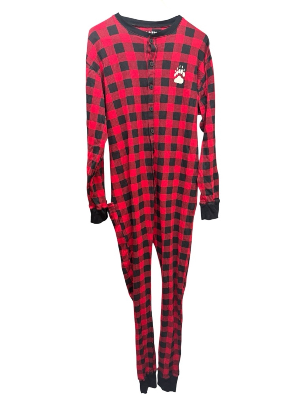 Lazy One | large Red and Black Buffalo Plaid One-Piece Pajama with Paw Print